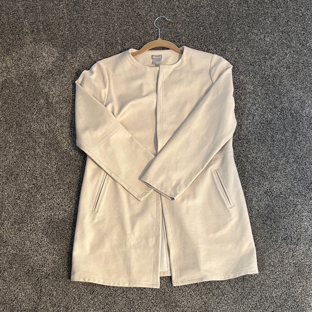 Chico's Cream Collarless Suede  Coat
